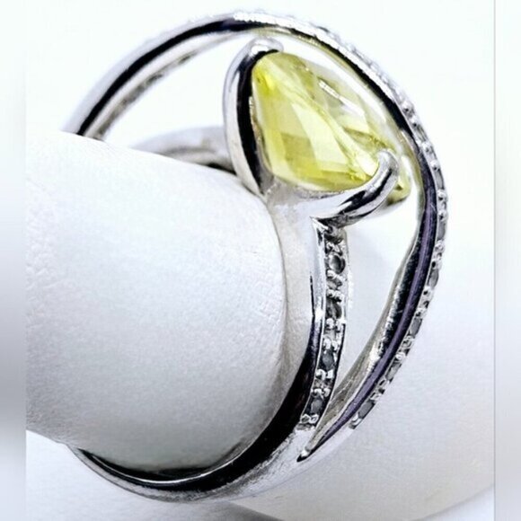 Yellow Simulant Sapphire Cable Silver Tone Fashion Ring - Picture 8 of 11